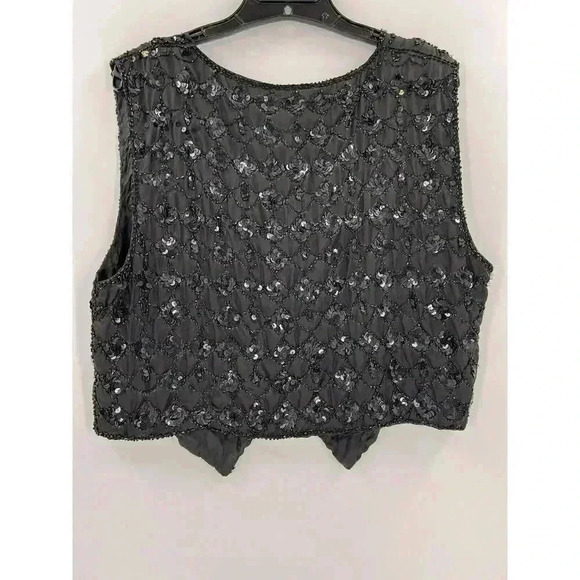 Vintage Cotton Zone Black Sequin Vest 100% Silk Size MEDIUM Snaz Up an Outfit - Picture 2 of 9